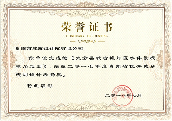 大方县城古城片区水体景观概念规划 表扬奖